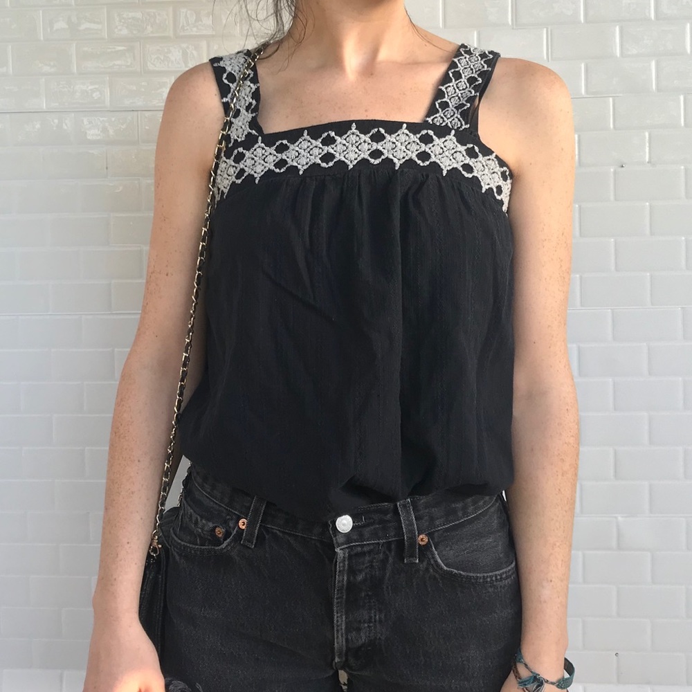 Black embroidered thick strap tank top